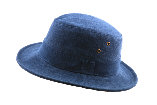 Hanfhut Dionysos – blauer Outdoor-Hut aus 100% Hanf mit reinem Baumwollfutter. Für Damen, Herren und Kinder geeignet.