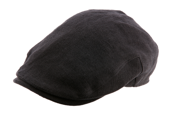 Hanfhut Muskelmann – Schiebermütze in Schwarz aus feinstem, glänzendem Hanfstoff mit einem Innenfutter aus 100 % Baumwolle.